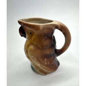 Vintage 30s Parrot Creamer Pitcher Czechoslovakia Painted Cockatiel Pottery 5"